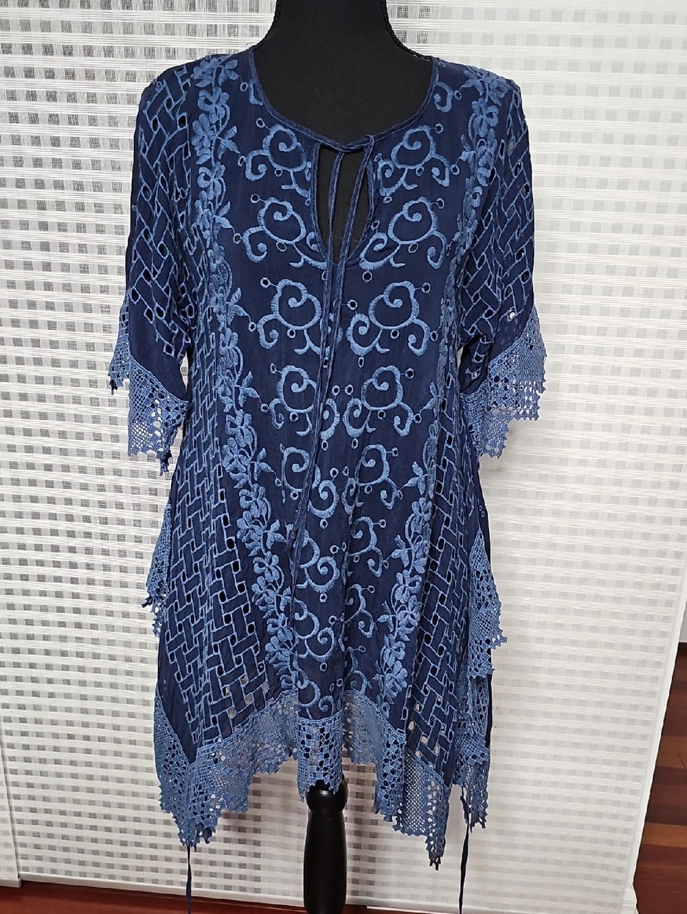 Embroidered Navy Blue Boho Tunic